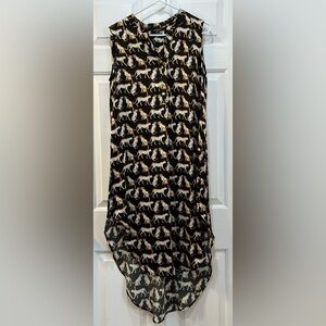 Sleeveless 100% Silk Dress Printed Leopard Cheetah Jaguar Cat Lady High Low Sz M